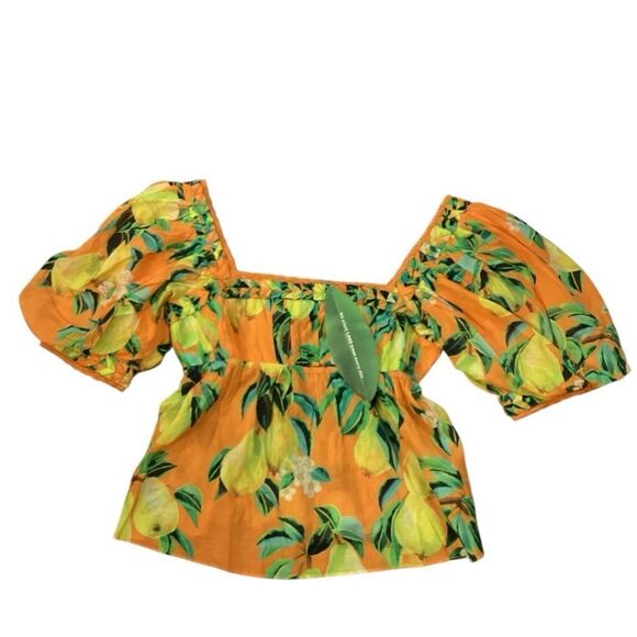 NWT Farm Rio Orange Chic Pears Short Sleeve Blouse Size Medium $148 - Picture 6 of 12